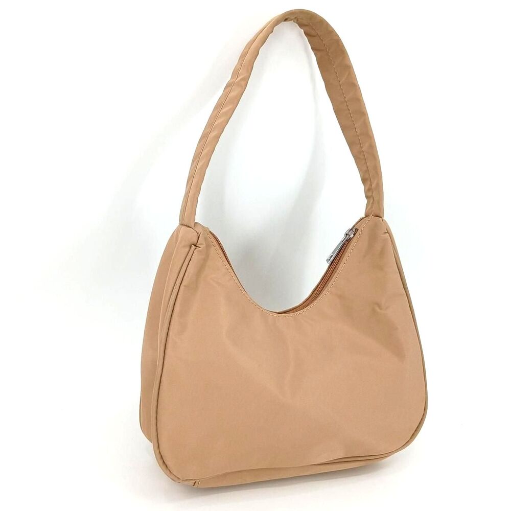 Y2K Minimalist Nylon Hobo Shoulder Bag Tan Camel Clean Girl Gorpcore